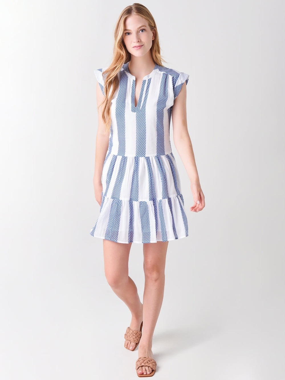 Oliphant Blue and White Roll Sleeve Dress - Picture 2 of 8